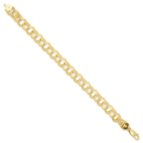 14k Yellow Gold 10.00mm Triple Link Charm Bracelet