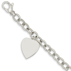 14k White Gold Link W/ Heart Charm Bracelet