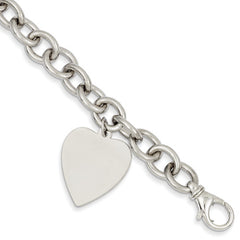 14k White Gold Link W/ Heart Charm Bracelet