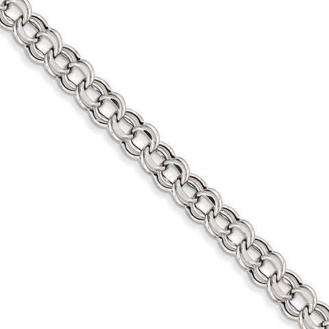 14k White Gold Lite 7.5mm Double Link Charm Bracelet